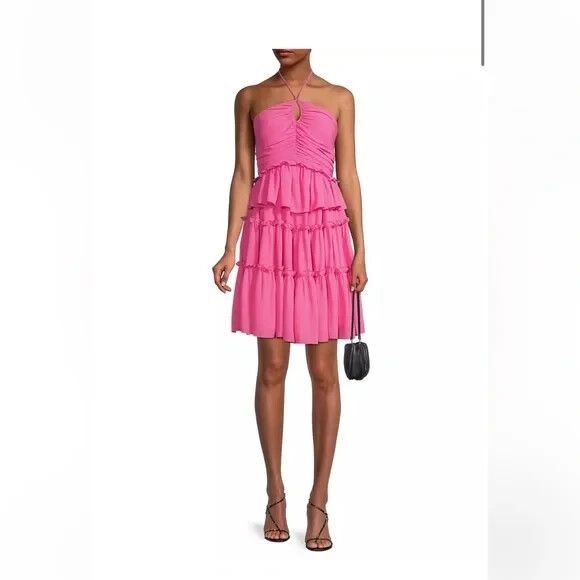 One33 Social Dresses & Skirts - One 33 Social women Fuchsia Pink Tier Ruffle Halter Short Mini Dress size 2 $375